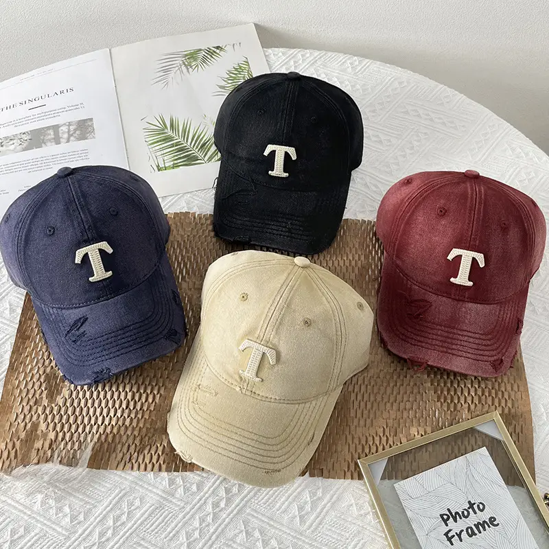 Washed Embroidered T-Letter Cap Women Spring Summer Korean Style - Image 9