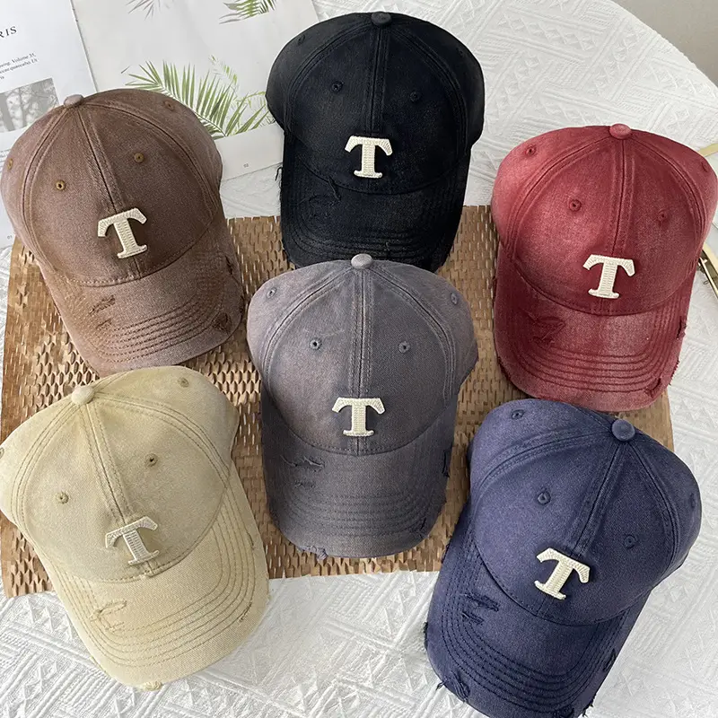 Washed Embroidered T-Letter Cap Women Spring Summer Korean Style - Image 10