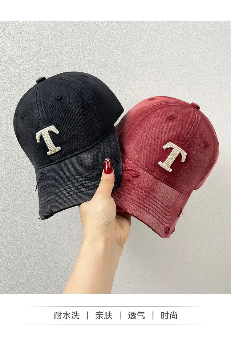 Washed Embroidered T-Letter Cap Women Spring Summer Korean Style — feature 2