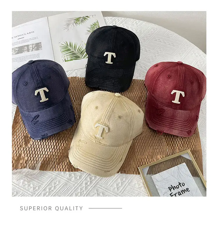 Washed Embroidered T-Letter Cap Women Spring Summer Korean Style — feature 3