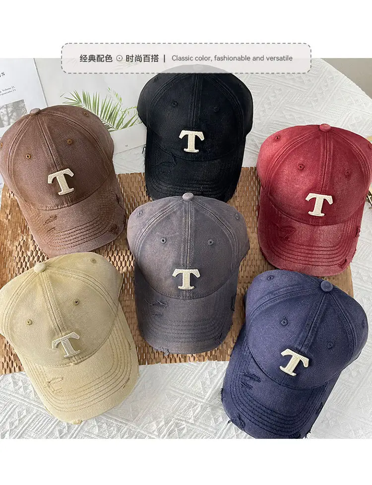 Washed Embroidered T-Letter Cap Women Spring Summer Korean Style — feature 7