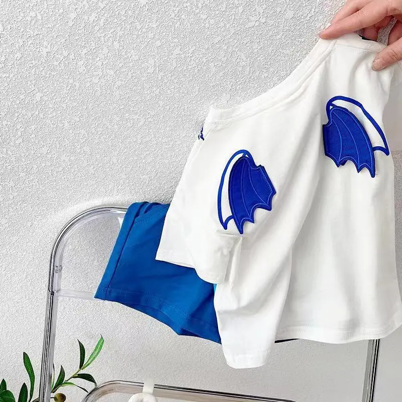 2024 Boys Cotton Shorts White Blue Graphic Summer Wear - Image 4