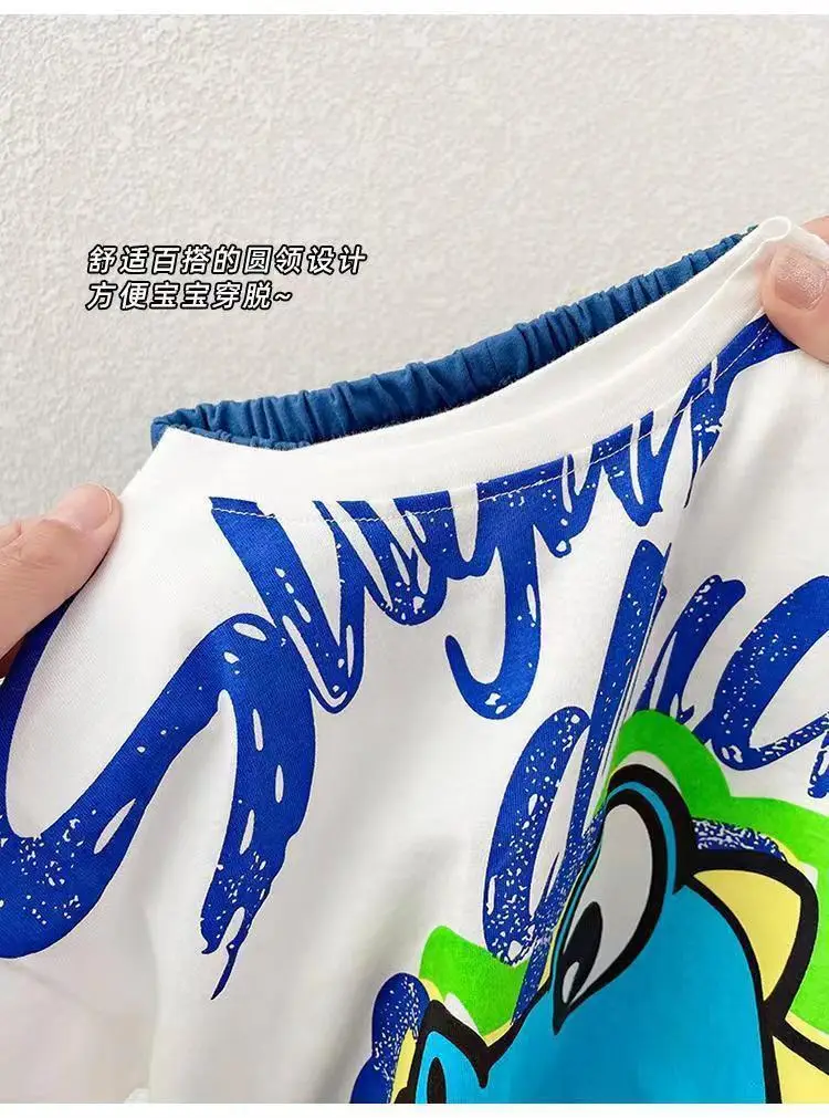 2024 Boys Cotton Shorts White Blue Graphic Summer Wear — feature 2