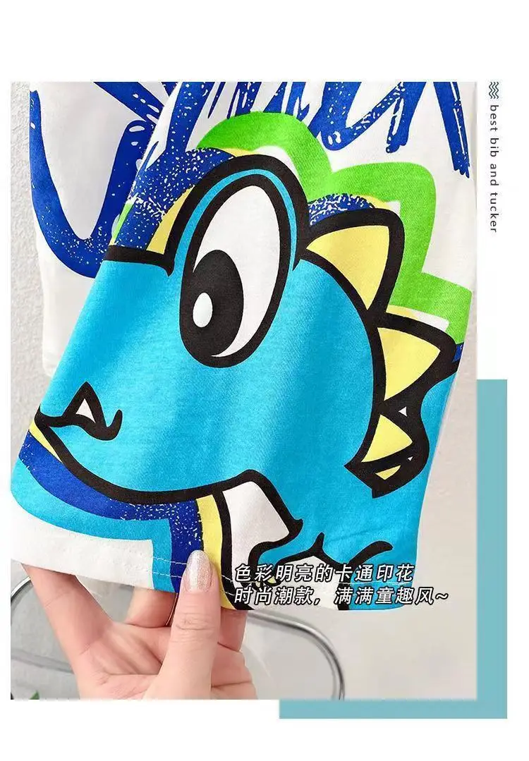 2024 Boys Cotton Shorts White Blue Graphic Summer Wear — feature 4