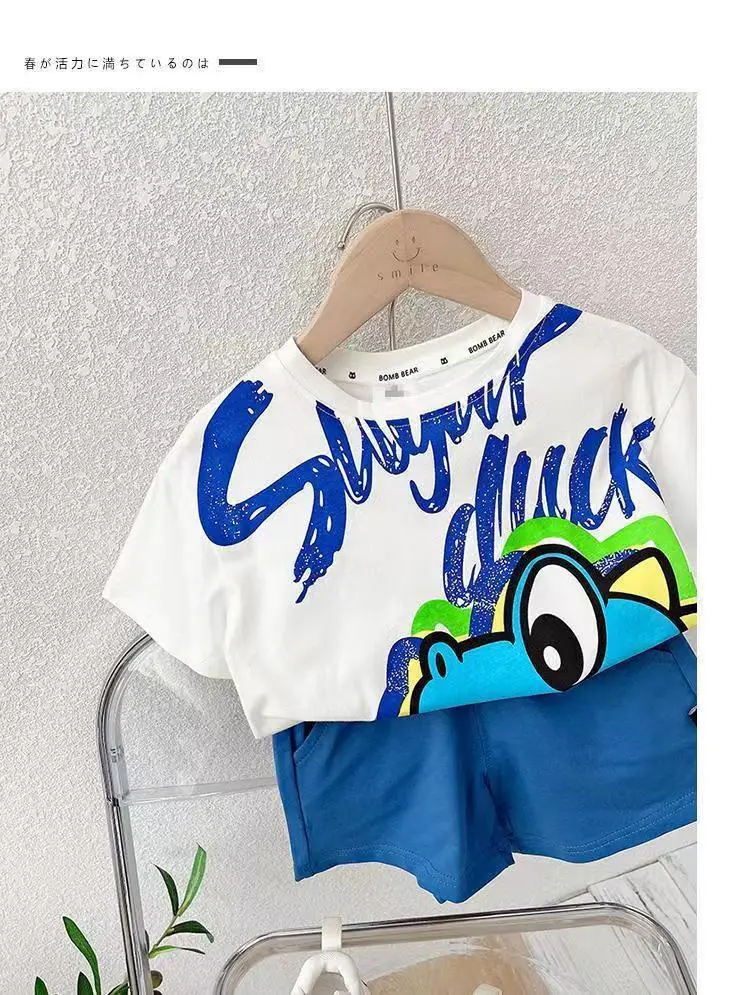 2024 Boys Cotton Shorts White Blue Graphic Summer Wear — feature 5