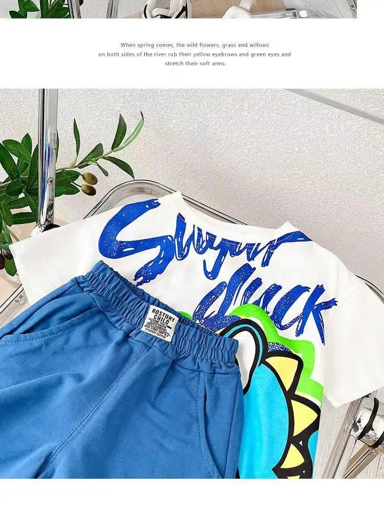 2024 Boys Cotton Shorts White Blue Graphic Summer Wear — feature 6