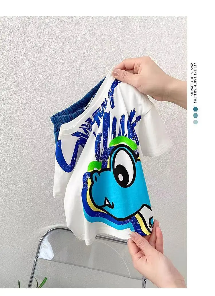 2024 Boys Cotton Shorts White Blue Graphic Summer Wear — feature 8