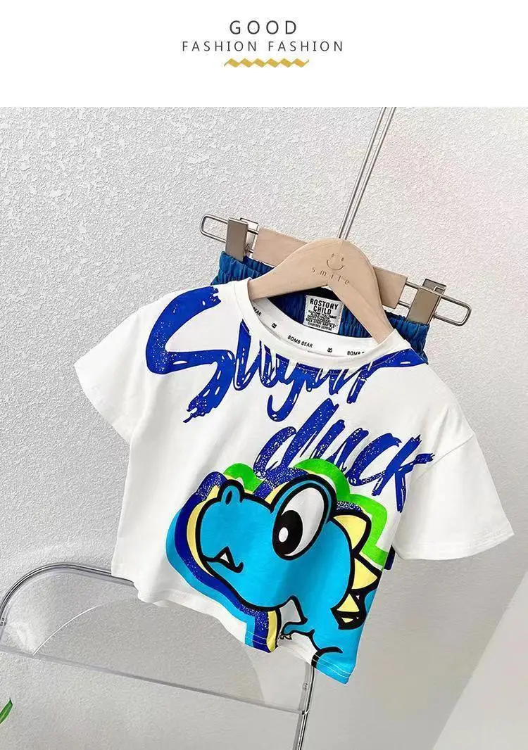2024 Boys Cotton Shorts White Blue Graphic Summer Wear — feature 9