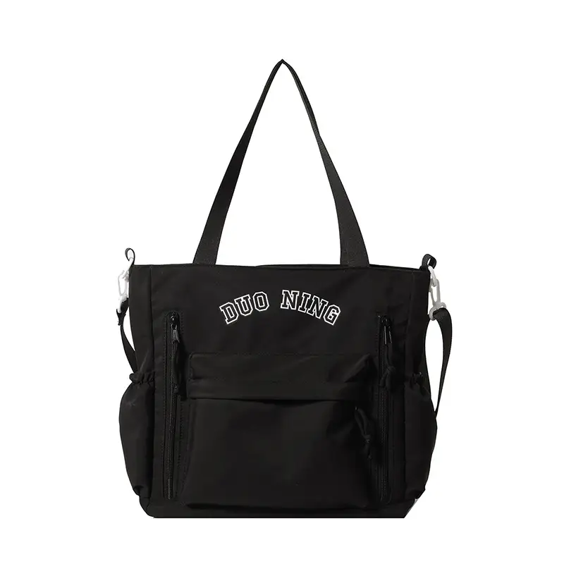 Black Canvas Student Tote Bag Large Capacity Shoulder Bag - Image 3