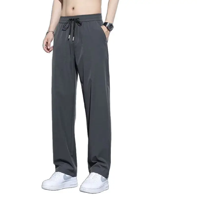 Men's Grey Ice Silk Wide Leg Pants - Image 4
