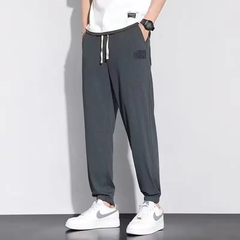 Men's Grey Ice Silk Wide Leg Pants — feature 5