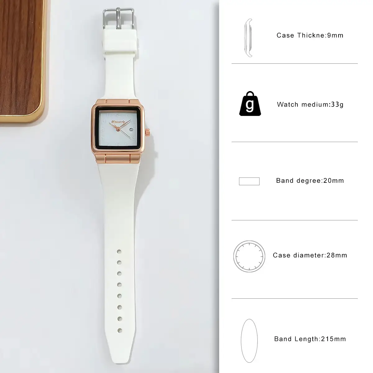 Ladies Blue Silicone Belt Quartz Watch with Rose Gold Case — feature 1