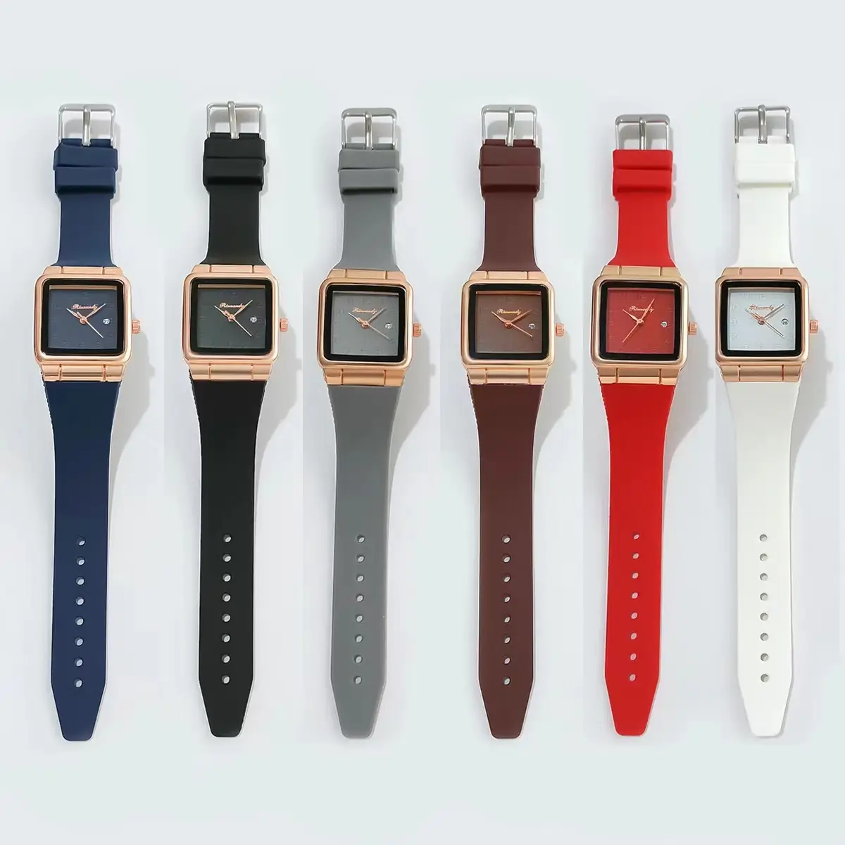 Ladies Blue Silicone Belt Quartz Watch with Rose Gold Case — feature 2