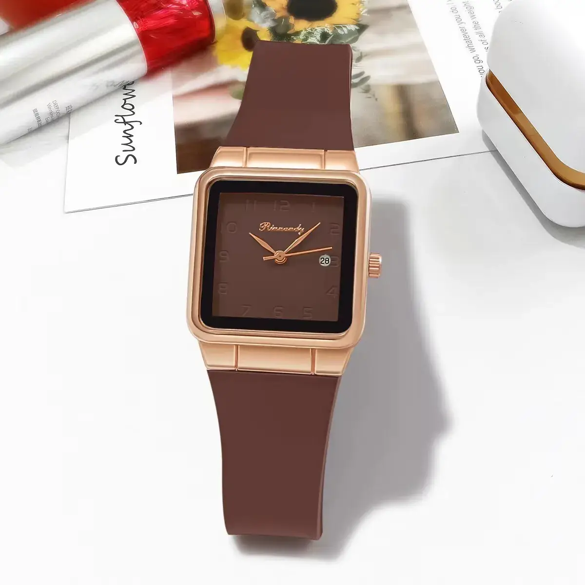 Ladies Blue Silicone Belt Quartz Watch with Rose Gold Case - Image 6