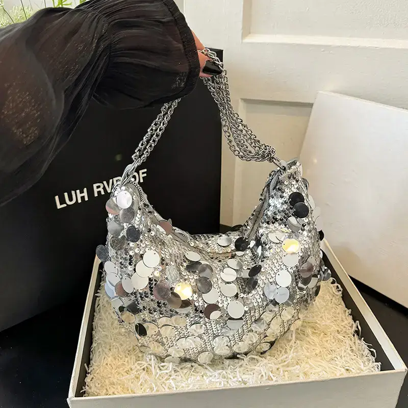 Women's Sequin Crossbody Bag with Chain