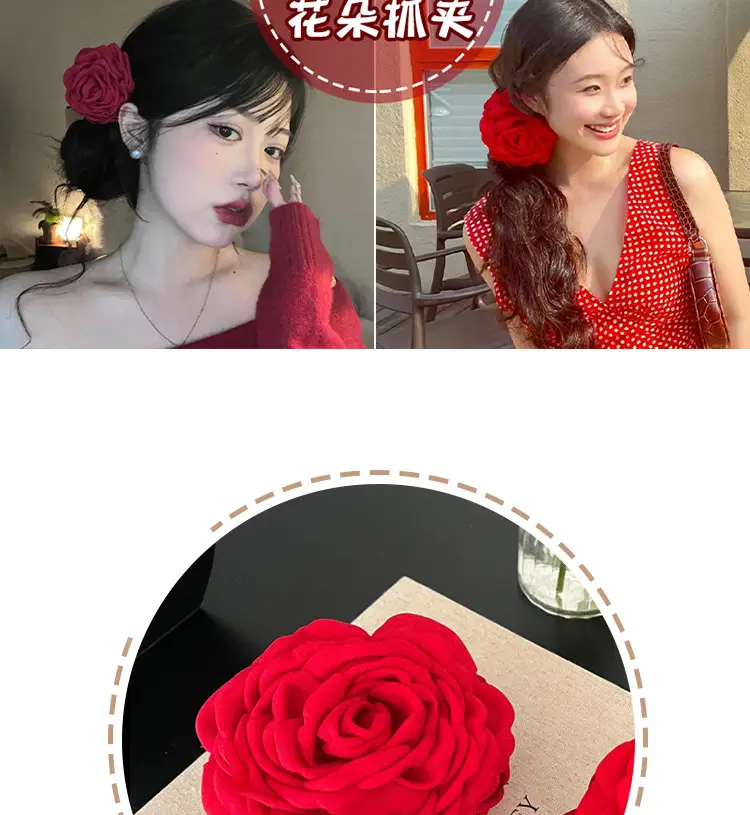 Rose Flower Hairpin Clip Red 2024 Women — feature 3