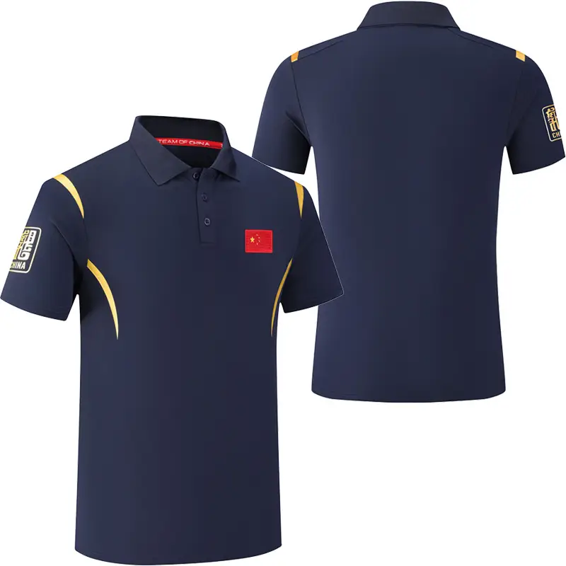 Men Navy Blue Polo T-Shirt with Yellow Stripes