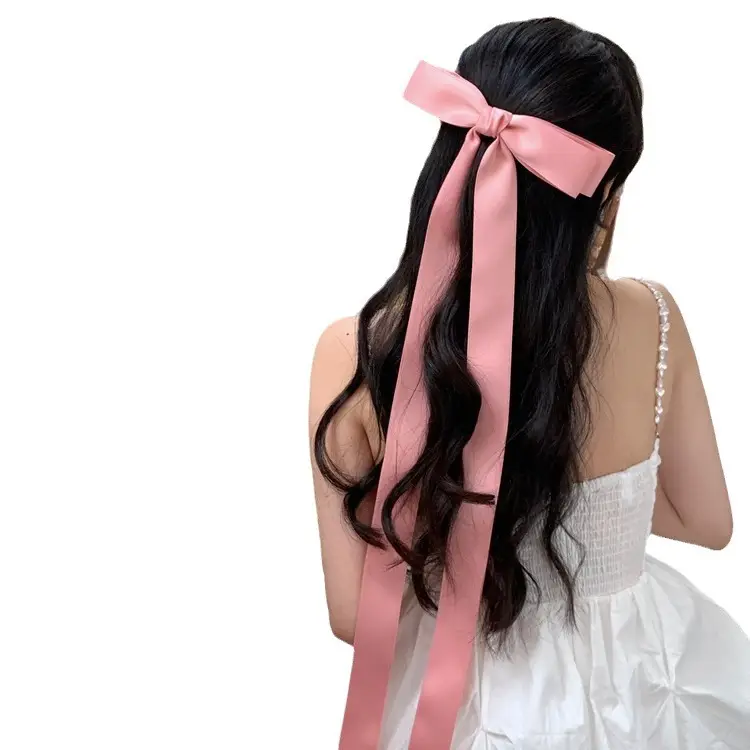 Black Off-Shoulder Bow Hairpin Ribbon Headwear for Women - Image 8