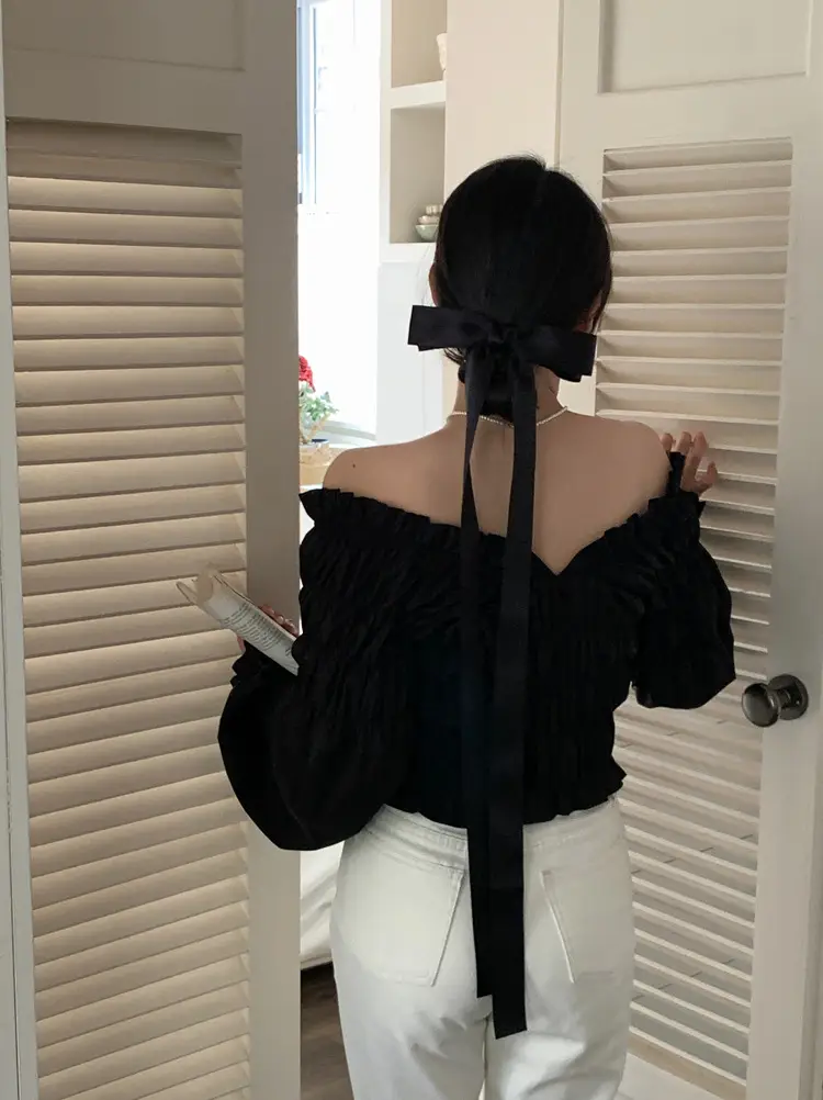 Black Off-Shoulder Bow Hairpin Ribbon Headwear for Women — feature 1