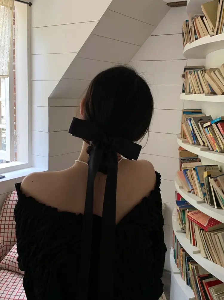 Black Off-Shoulder Bow Hairpin Ribbon Headwear for Women — feature 5
