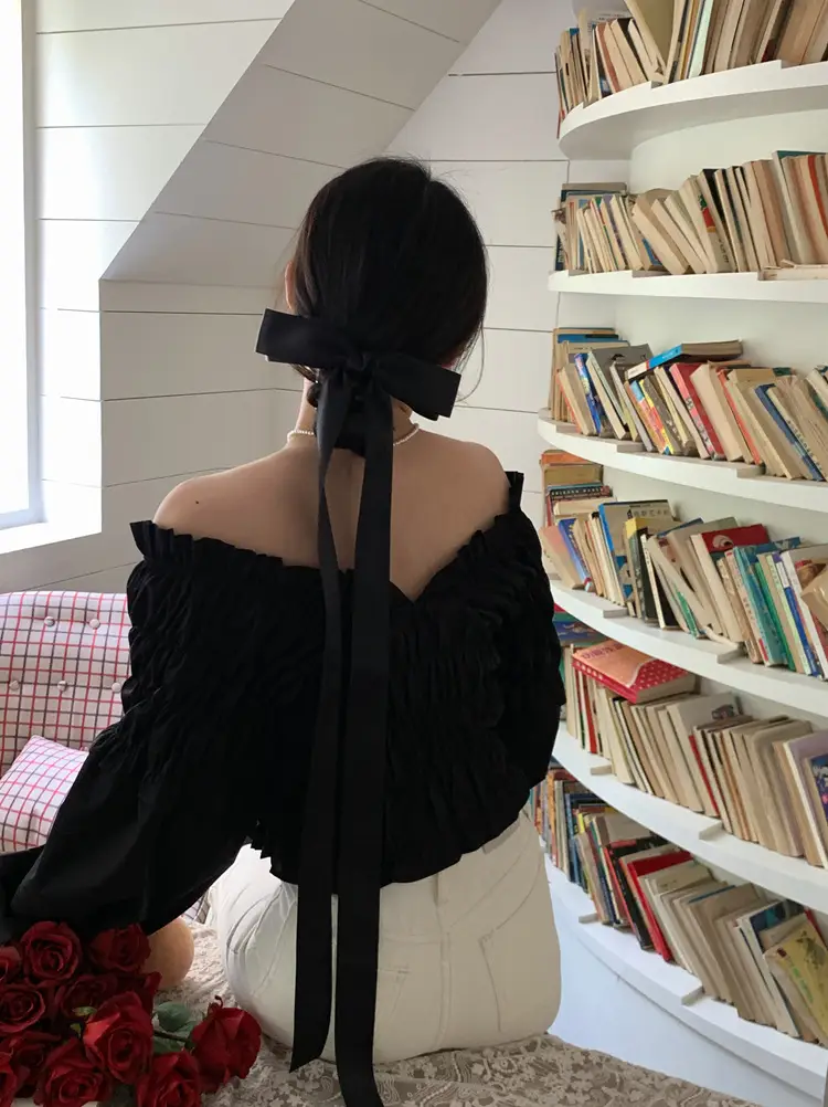 Black Off-Shoulder Bow Hairpin Ribbon Headwear for Women — feature 6