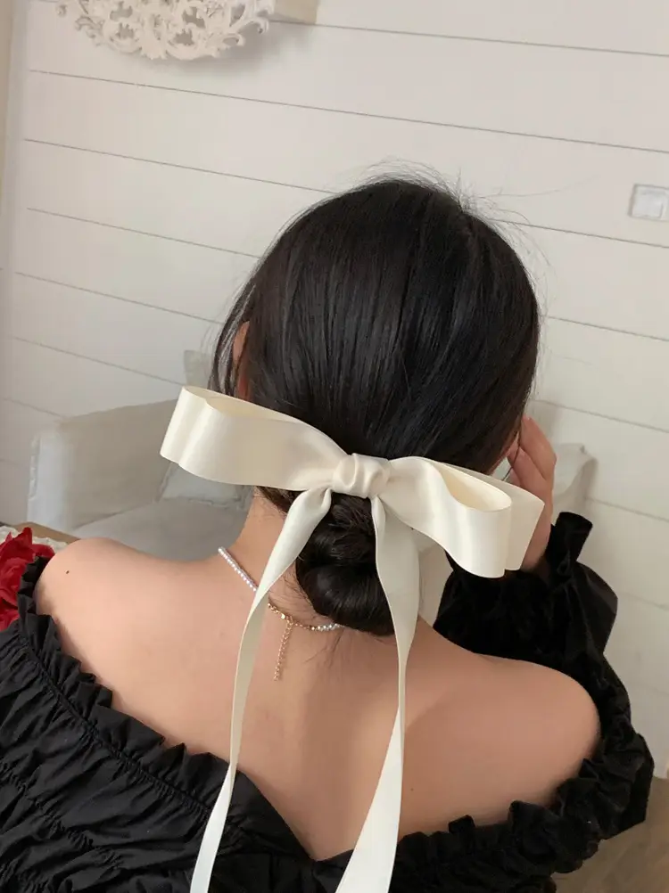 Black Off-Shoulder Bow Hairpin Ribbon Headwear for Women — feature 9