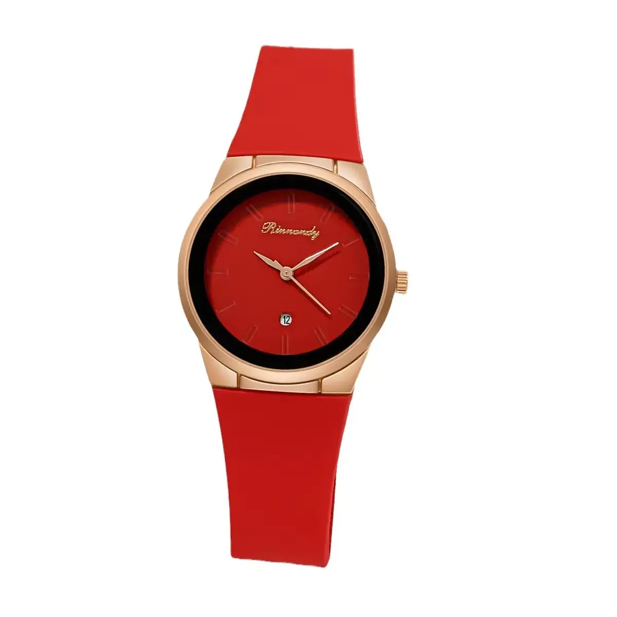 Red Silicone Belt Women's Quartz Watch Round Dial - Image 7