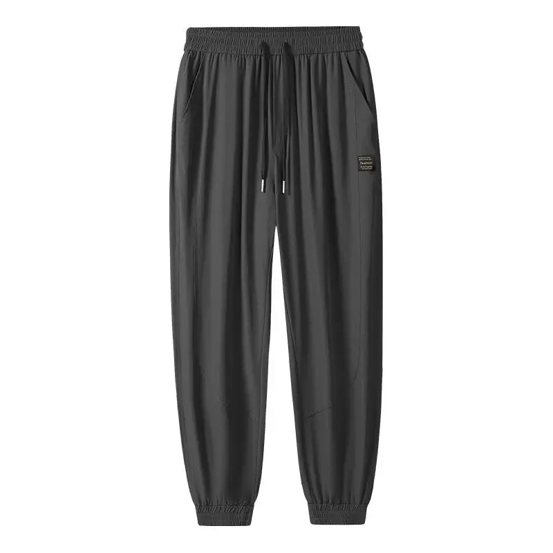 Men Ice Silk Jogger Pants Drawstring Waist Olive Green - Image 6