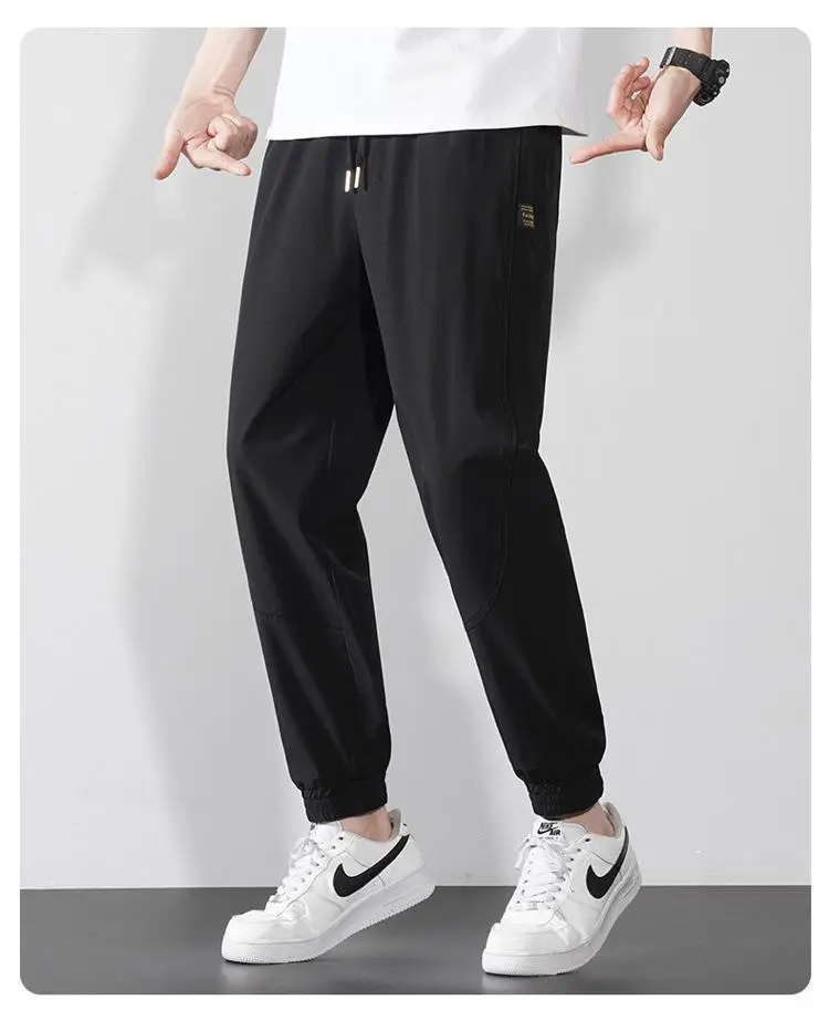Men Ice Silk Jogger Pants Drawstring Waist Olive Green — feature 11