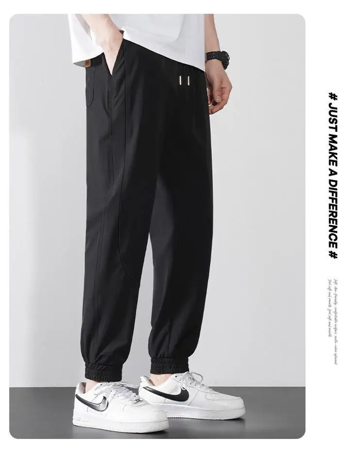 Men Ice Silk Jogger Pants Drawstring Waist Olive Green — feature 12