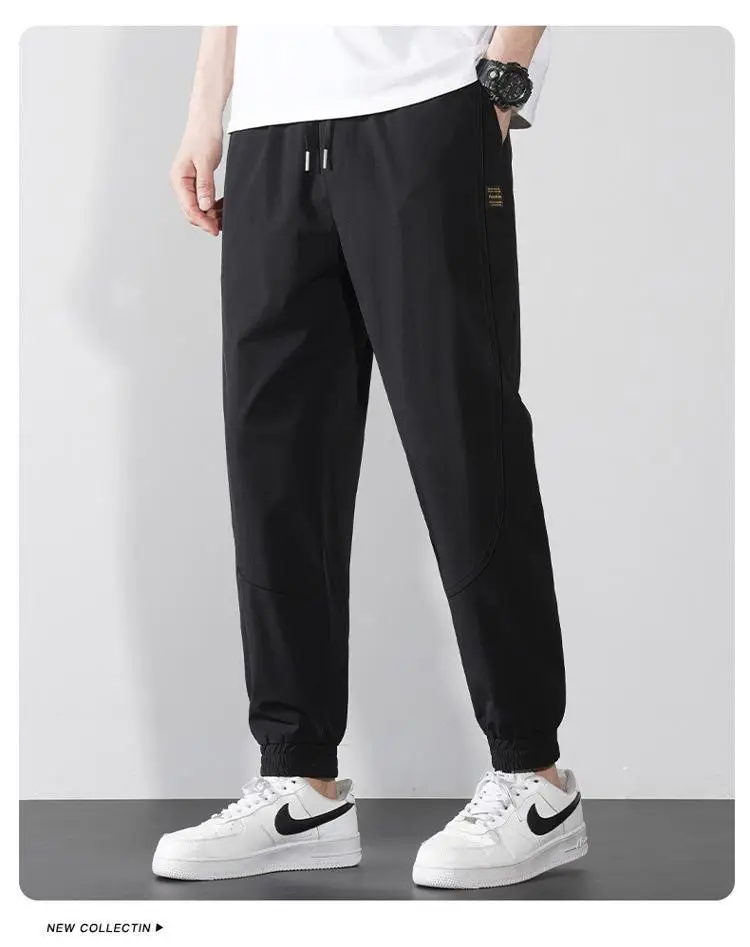 Men Ice Silk Jogger Pants Drawstring Waist Olive Green — feature 13