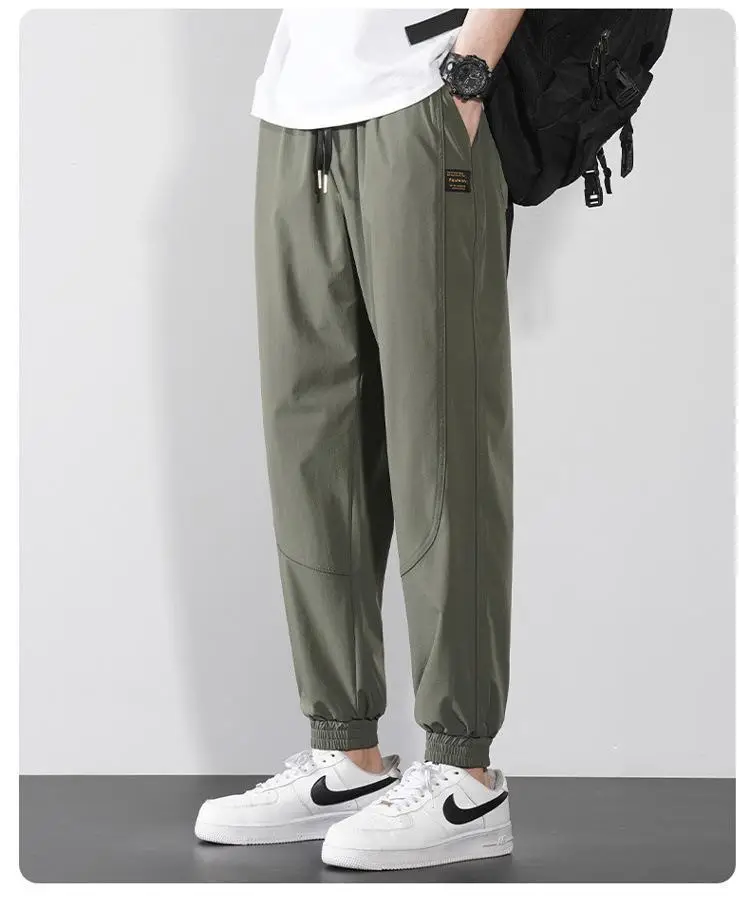 Men Ice Silk Jogger Pants Drawstring Waist Olive Green — feature 15