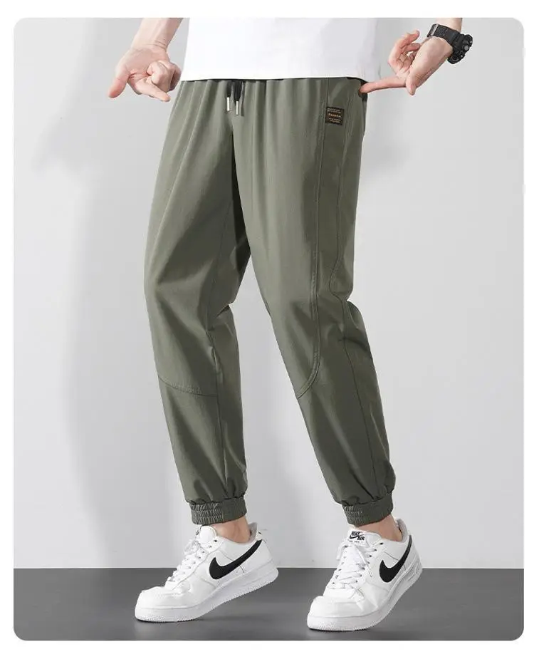 Men Ice Silk Jogger Pants Drawstring Waist Olive Green — feature 16