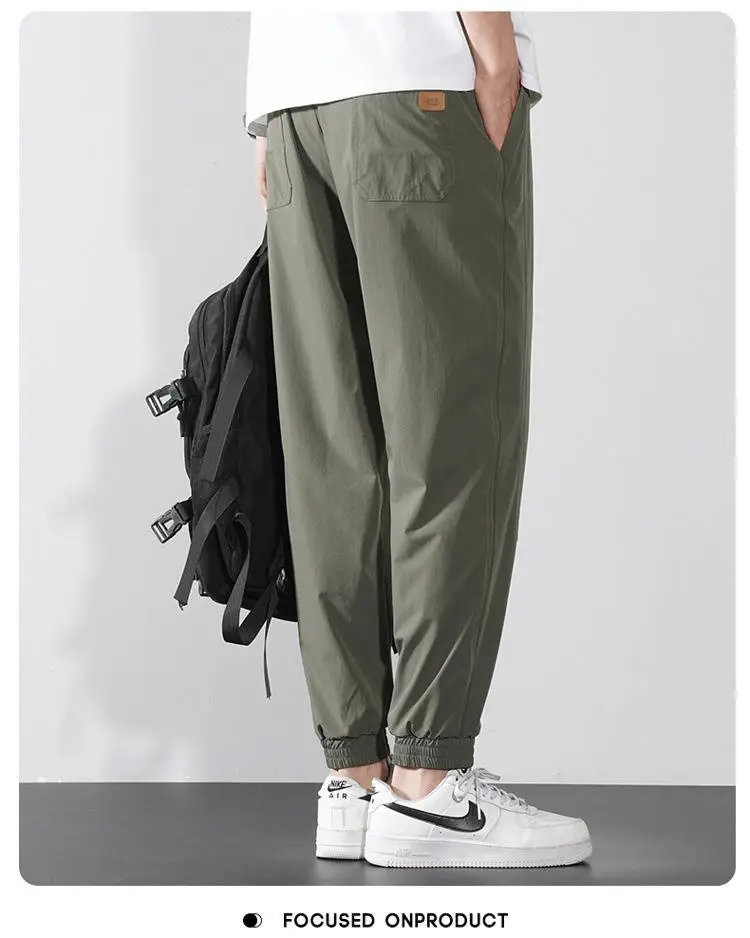 Men Ice Silk Jogger Pants Drawstring Waist Olive Green — feature 19