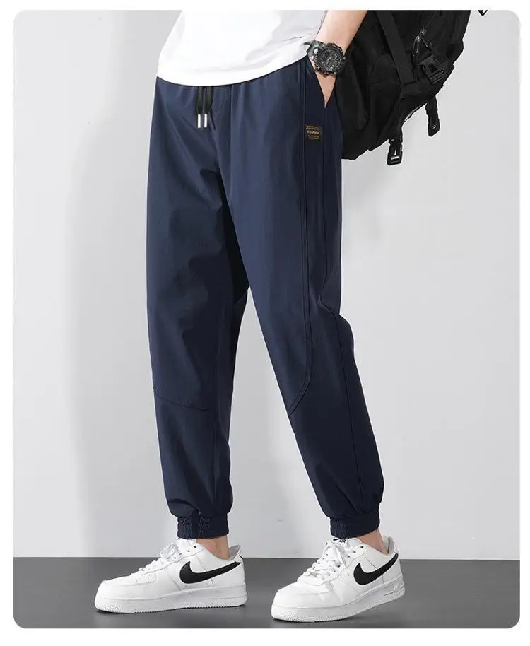 Men Ice Silk Jogger Pants Drawstring Waist Olive Green — feature 20