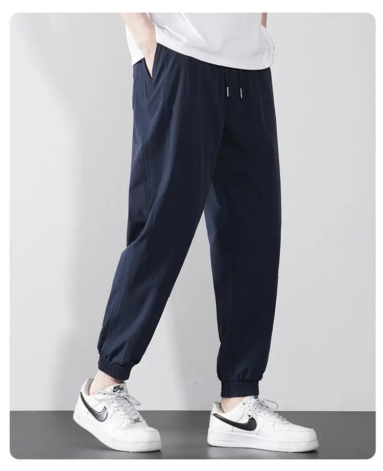 Men Ice Silk Jogger Pants Drawstring Waist Olive Green — feature 21