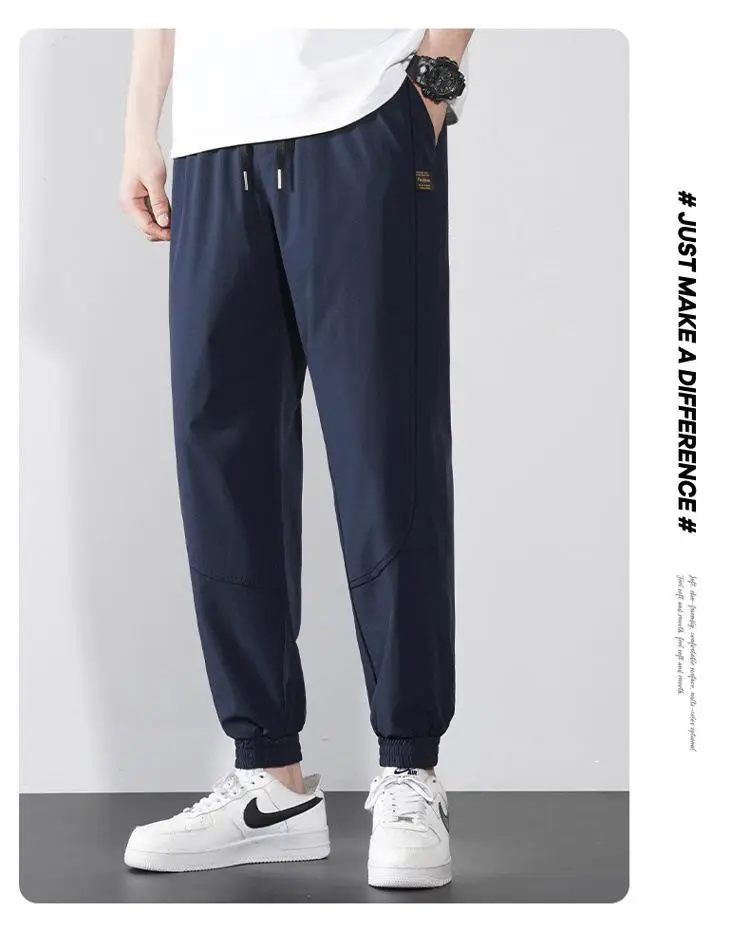 Men Ice Silk Jogger Pants Drawstring Waist Olive Green — feature 22