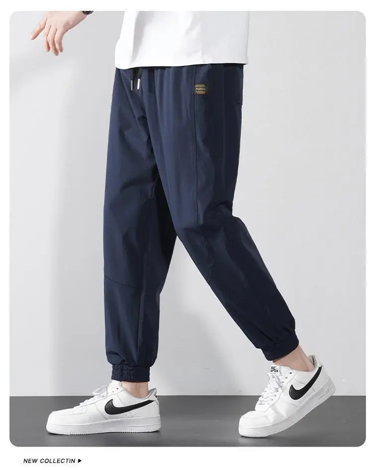 Men Ice Silk Jogger Pants Drawstring Waist Olive Green — feature 23