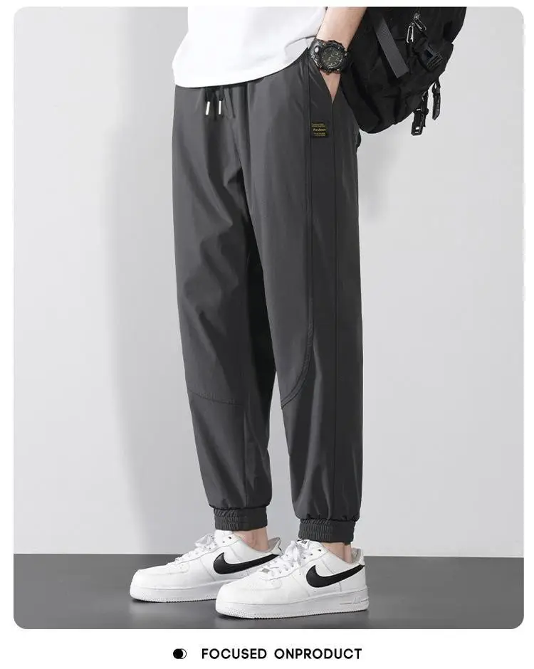 Men Ice Silk Jogger Pants Drawstring Waist Olive Green — feature 25