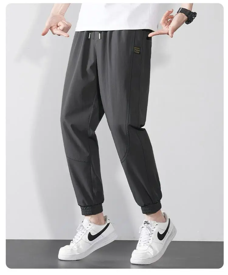 Men Ice Silk Jogger Pants Drawstring Waist Olive Green — feature 26