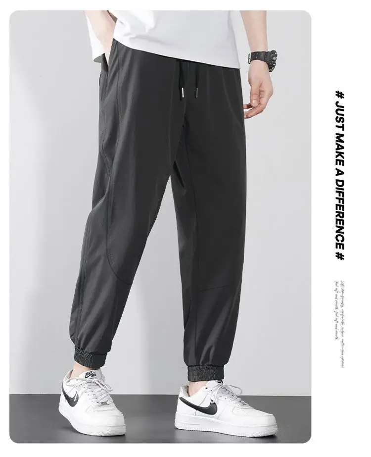 Men Ice Silk Jogger Pants Drawstring Waist Olive Green — feature 27