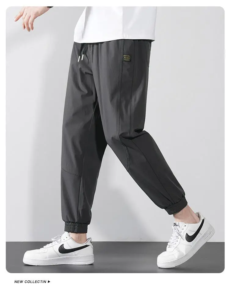 Men Ice Silk Jogger Pants Drawstring Waist Olive Green — feature 28
