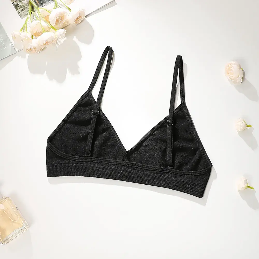Black Triangle Cup Bra with Adjustable Straps - Image 2