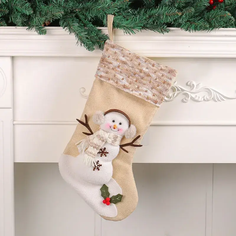 Xuan Li Large Christmas Socks Snowman Plaid Beige - Image 4