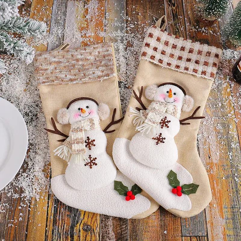 Xuan Li Large Christmas Socks Snowman Plaid Beige - Image 5