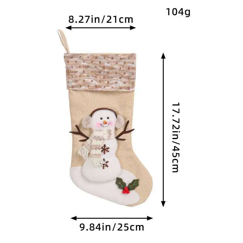 Xuan Li Large Christmas Socks Snowman Plaid Beige - Image 6