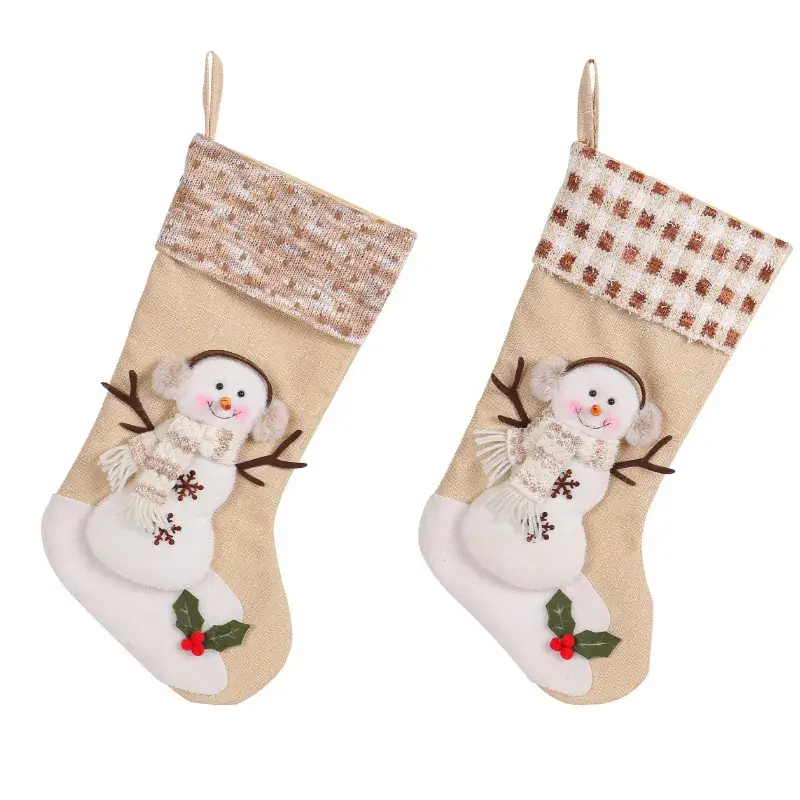 Xuan Li Large Christmas Socks Snowman Plaid Beige - Image 7