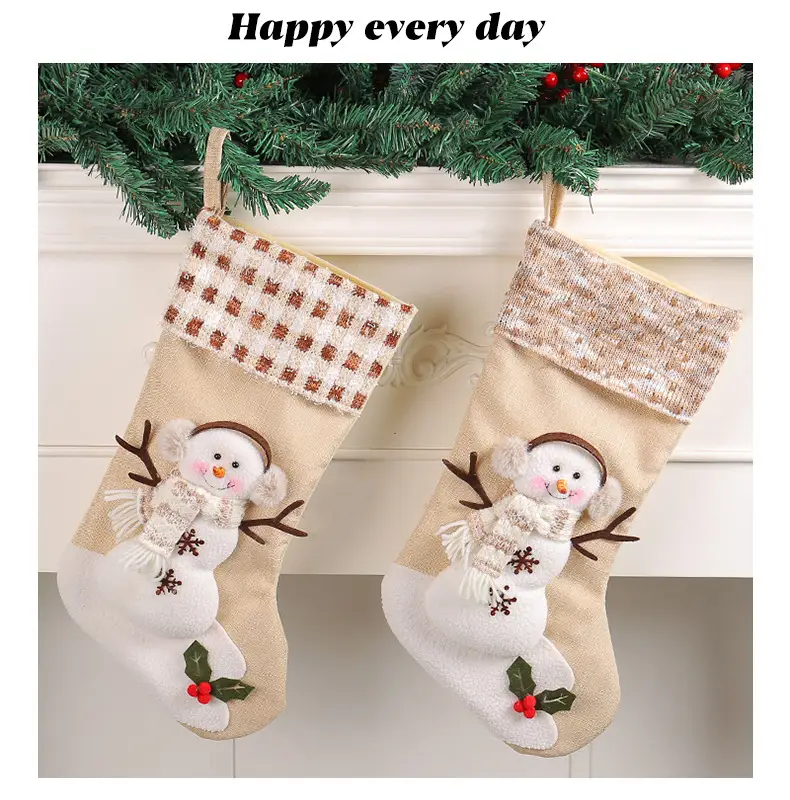 Xuan Li Large Christmas Socks Snowman Plaid Beige — feature 2