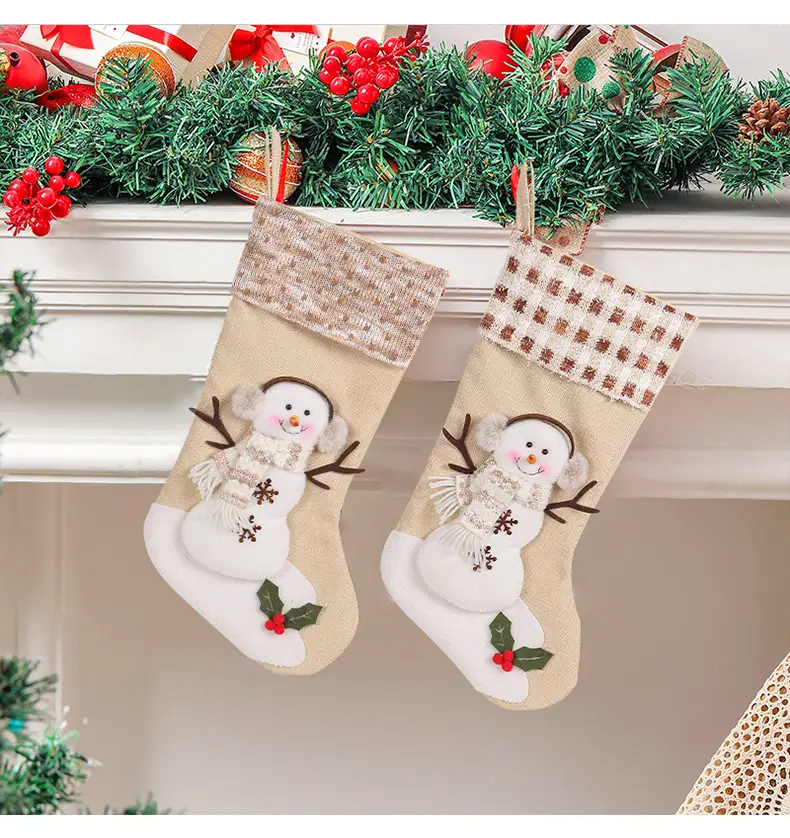 Xuan Li Large Christmas Socks Snowman Plaid Beige — feature 6