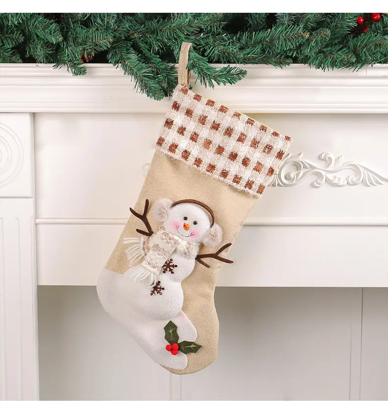 Xuan Li Large Christmas Socks Snowman Plaid Beige — feature 8